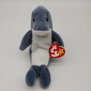 Ty Beanie Babies 1996 Echo Dolphin Plush Toy with Tag Gray White Vintage